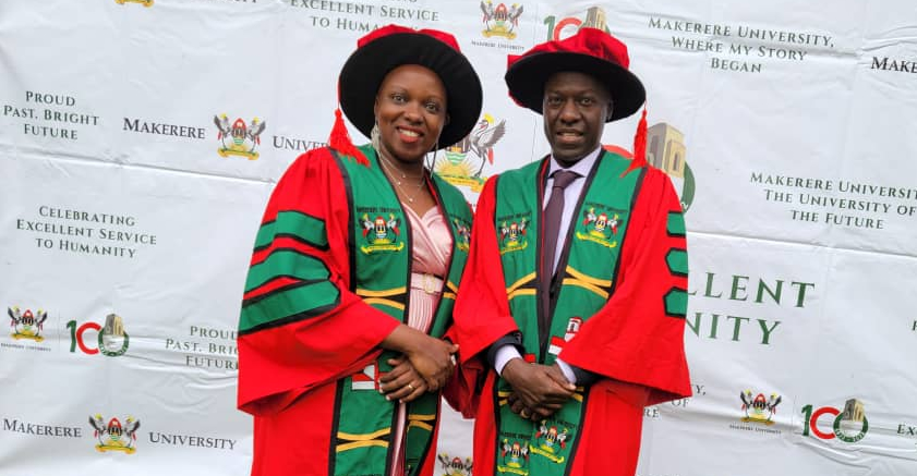 Drs. Atuhairwe and Mbonye graduated with doctorates at Makerere University's 74th graduation ceremony 